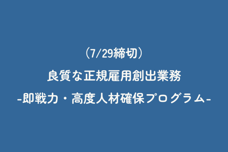 （7/29締切）良質な正規雇用創出業務 -即戦力・高度人材確保プログラム-